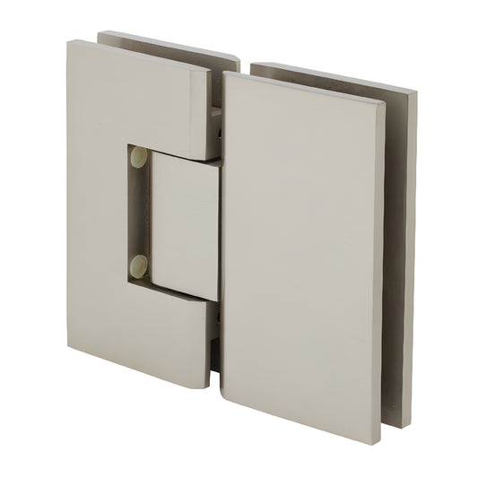 V1E580BN brushed nickel squared Vienna glass-to-glass shower hinge for 3/8-1/2" glass, solid brass, self-centering