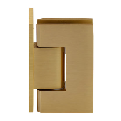 Satin brass solid brass Vienna shower door hinge (V1E044SB) for 3/8 to 1/2 in tempered glass, squared design