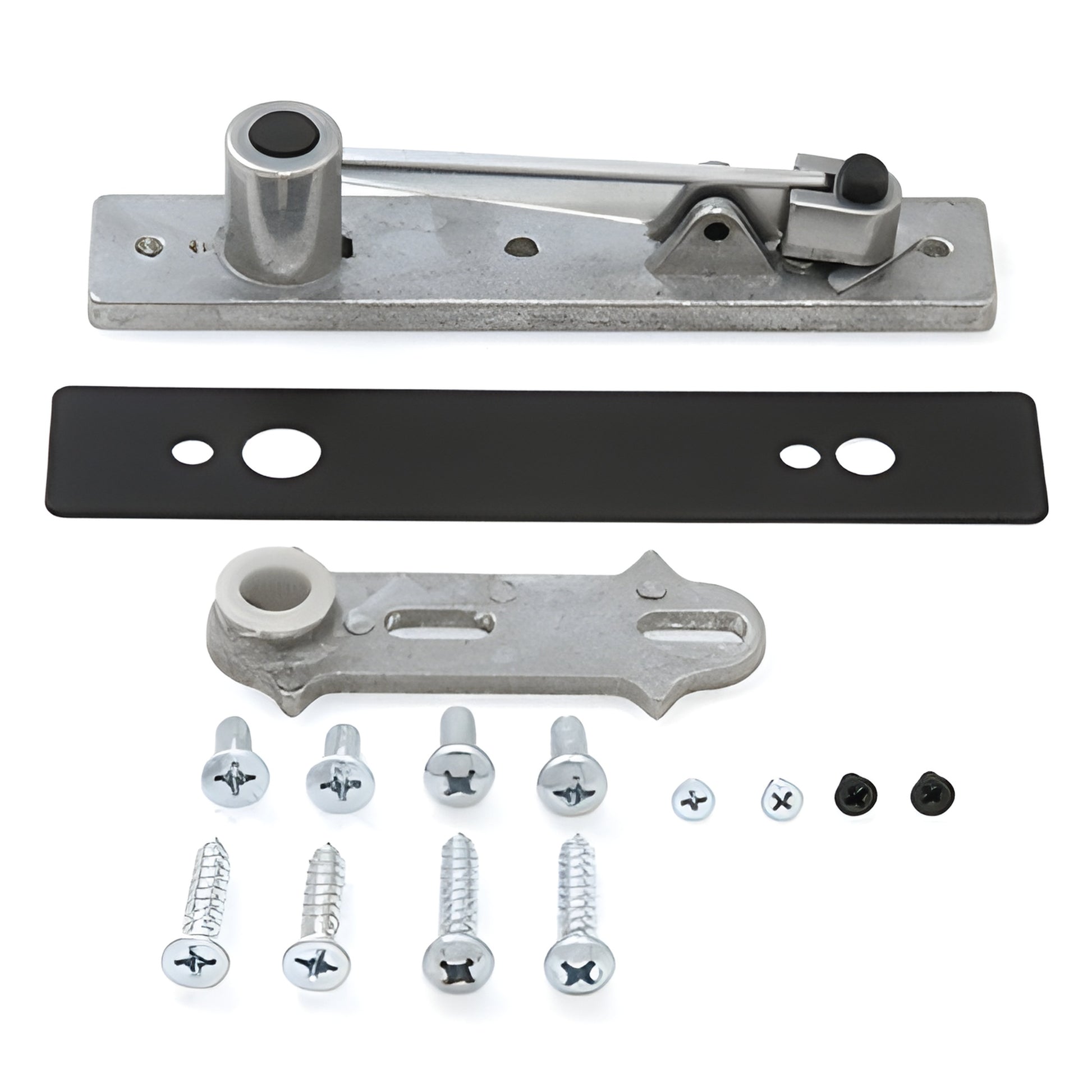Jackson center-hung walking-beam pivot set with black strike plate and screws for 1-3/4" aluminum doors - SKU 20534313