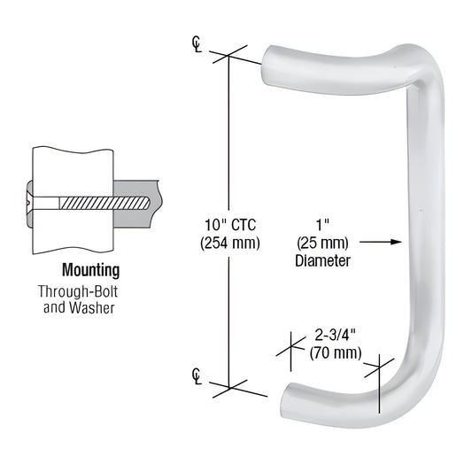 CD10SA tubular offset single-sided door pull, satin anodized brass, 10 in CTC, 1 in diameter, 2-3/4 in projection