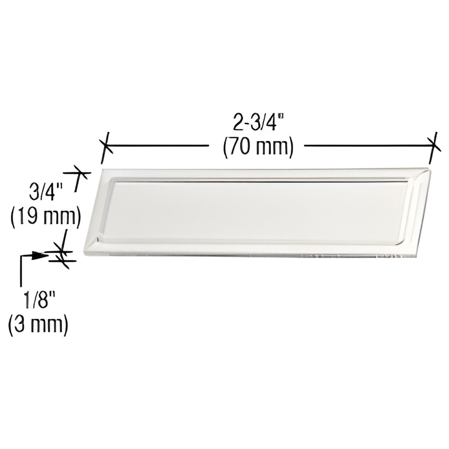 Clear plastic peel-and-stick finger pull (SKU FP88), 2-3/4" x 3/4" x 1/8", no-drill cabinet/glass pull.