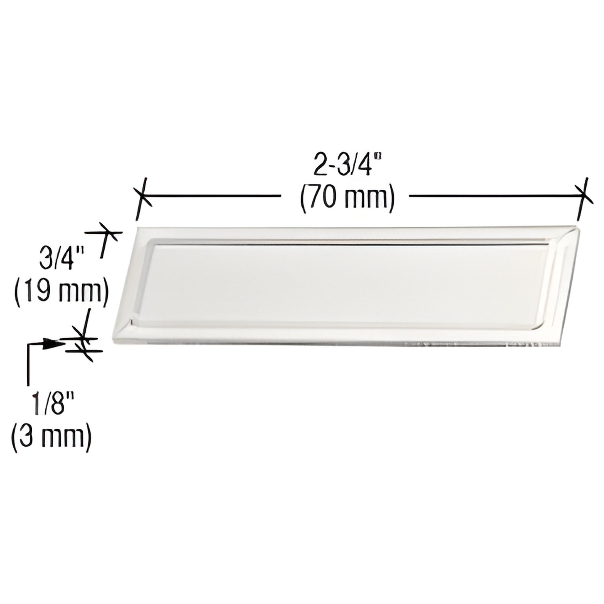 Clear plastic peel-and-stick finger pull (SKU FP88), 2-3/4" x 3/4" x 1/8", no-drill cabinet/glass pull.
