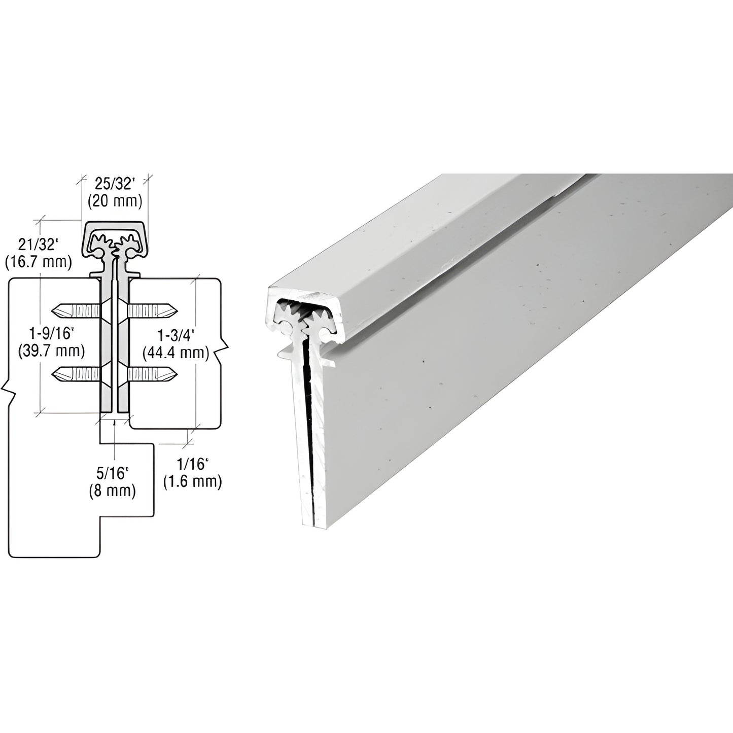 CRL Roton concealed leaf continuous aluminum hinge, satin anodized, 83 in length for 1-3/8 in doors (SKU 11283A)