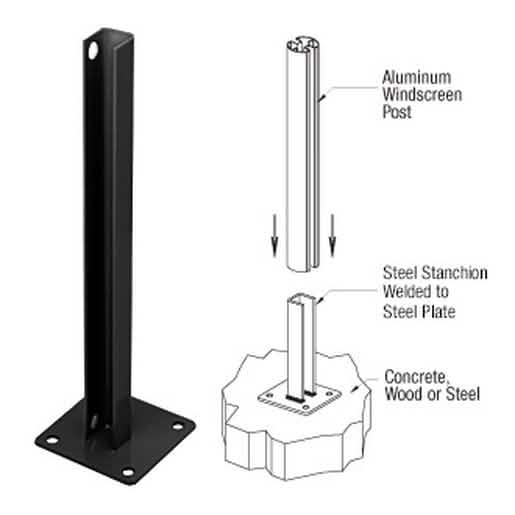 CRL Matte Black AWS Steel Stanchion for 180° Center/End Posts, Stylish & Durable Design