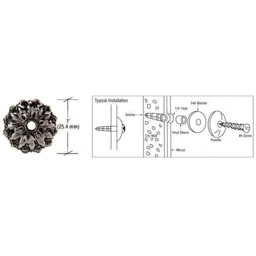Elegant CRL Antique Silver 1" Floral Metal Mirror Rosette for classic home decor.