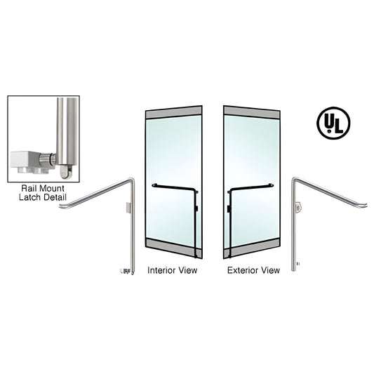 PA110C3RKBS brushed stainless tubular panic rail-mount handle for 1/2 glass doors, right-hand reverse, int./ext.