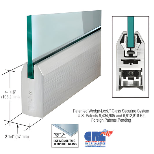 CRL Wedge-Lock 4 inch tapered door rail, brushed stainless steel, 35-3/4" for 5/8" tempered glass SKU DR4TBS58S
