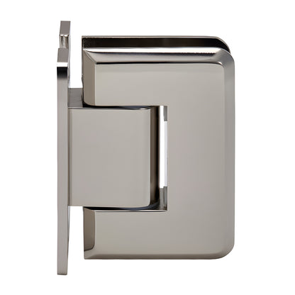 P1N337PN Polished nickel brass adjustable Pinnacle shower door hinge, H back plate, fits 8-12mm glass.