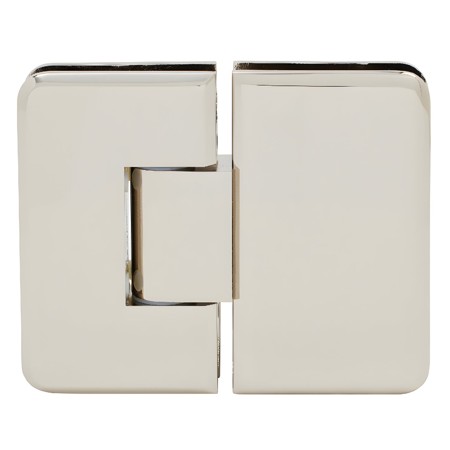PLY180PN polished nickel 180 glass-to-glass brass shower door hinge, beveled square design for 10-12mm glass