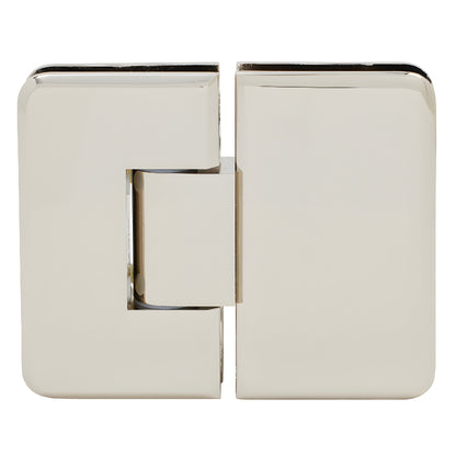 PLY180PN polished nickel 180 glass-to-glass brass shower door hinge, beveled square design for 10-12mm glass