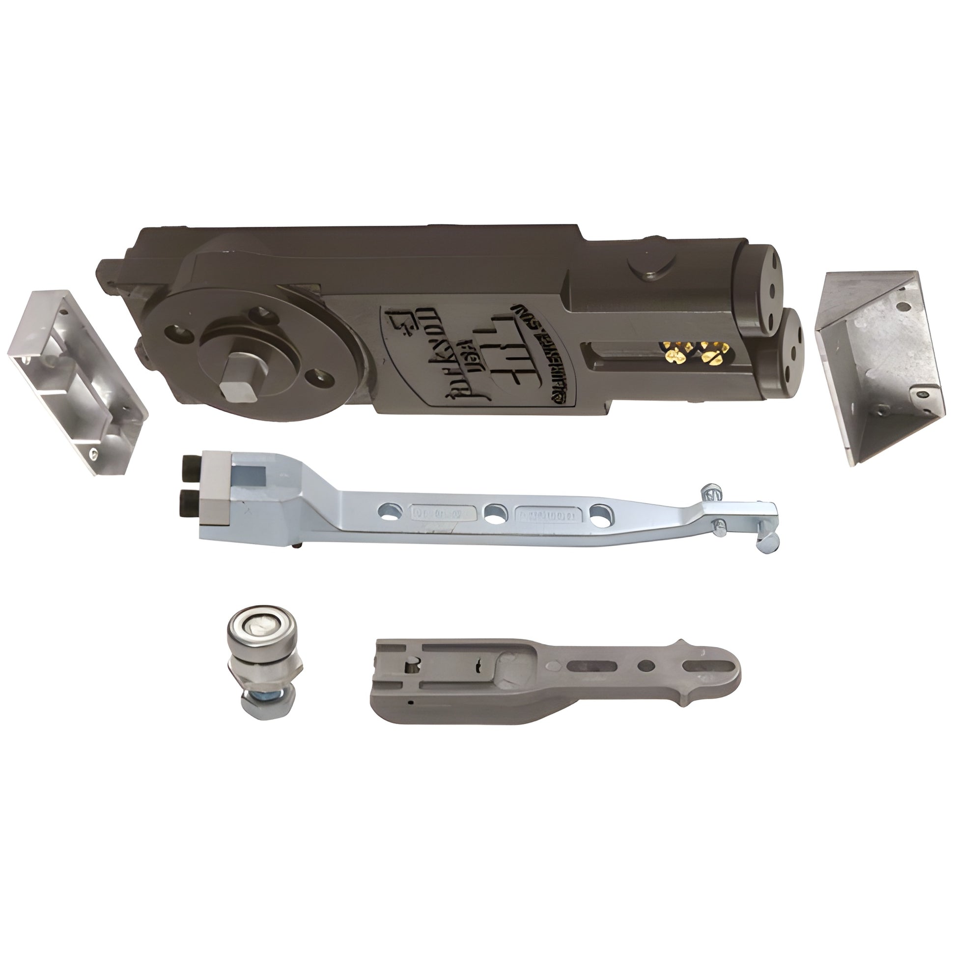 CRL Jackson overhead concealed door closer kit SKU 21101A04 with threshold pivot, arm and hardware.