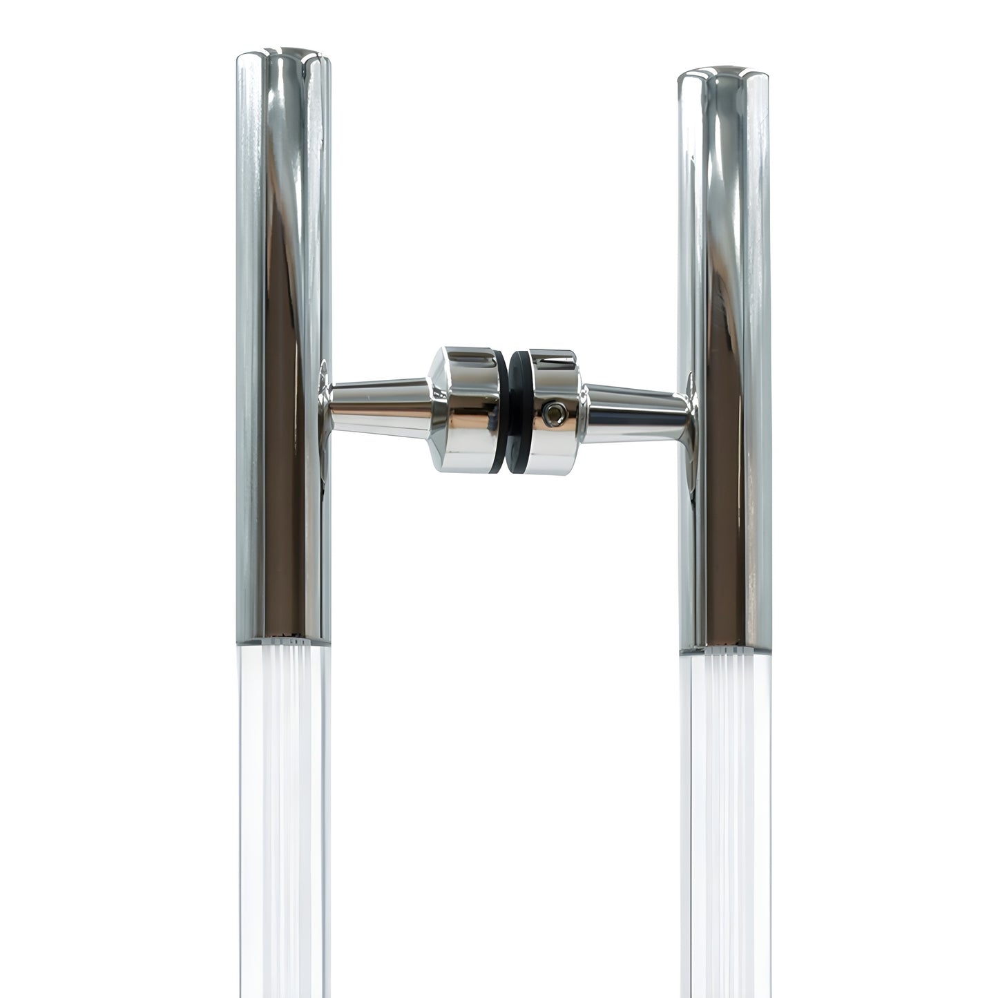 Polished stainless steel ladder-style glass pull handle with white acrylic insets, 18 in center-to-center (CA18X18PS)