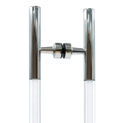 Polished stainless steel ladder-style glass pull handle with white acrylic insets, 18 in center-to-center (CA18X18PS)