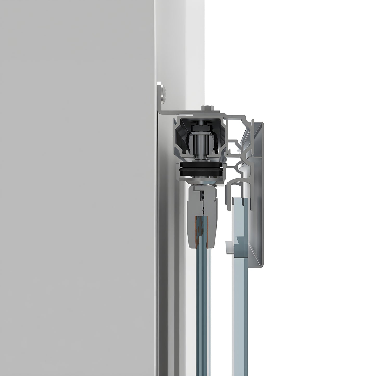 CRL502S2 satin-anodized synchronized bi parting glass door kit, wall mounted top track with two tempered glass panels (8mm)