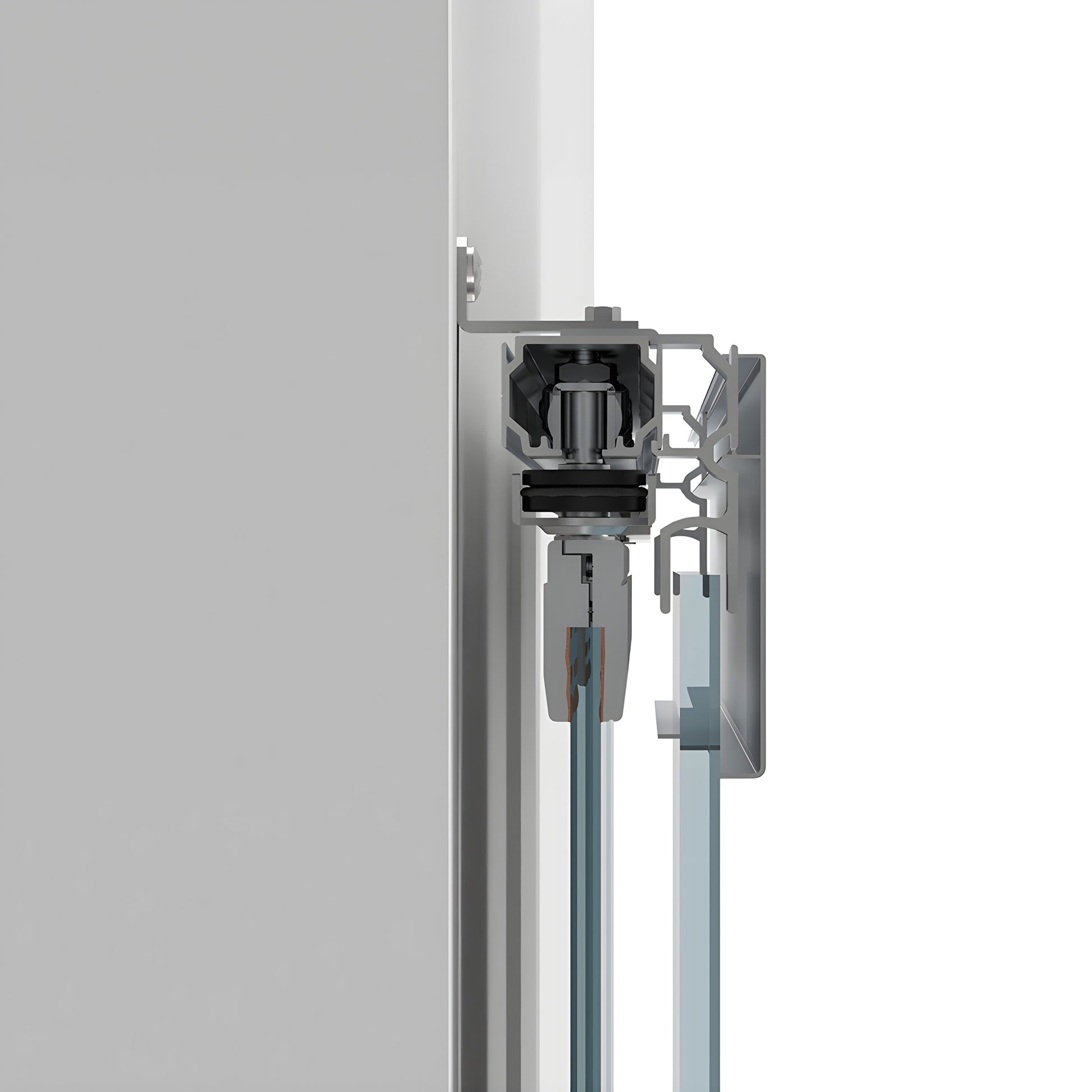 CRL502S2 satin-anodized synchronized bi parting glass door kit, wall mounted top track with two tempered glass panels (8mm)