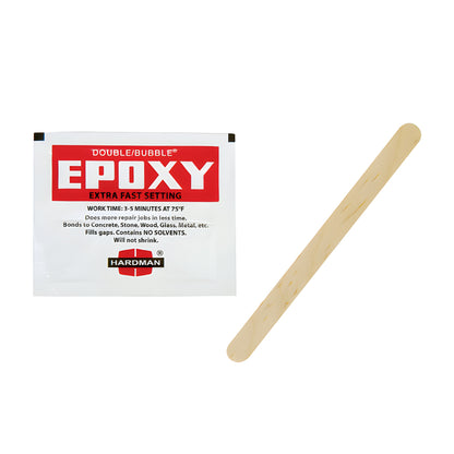 Double/Bubble extra-fast epoxy pouch and wooden stir stick, clear formula - SKU DB04001