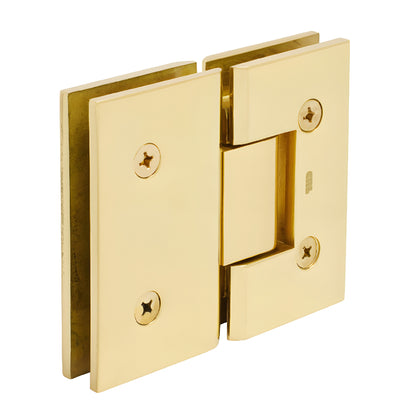 Polished brass square glass-to-glass shower hinge for 3/8-1/2" tempered glass (Vienna series)