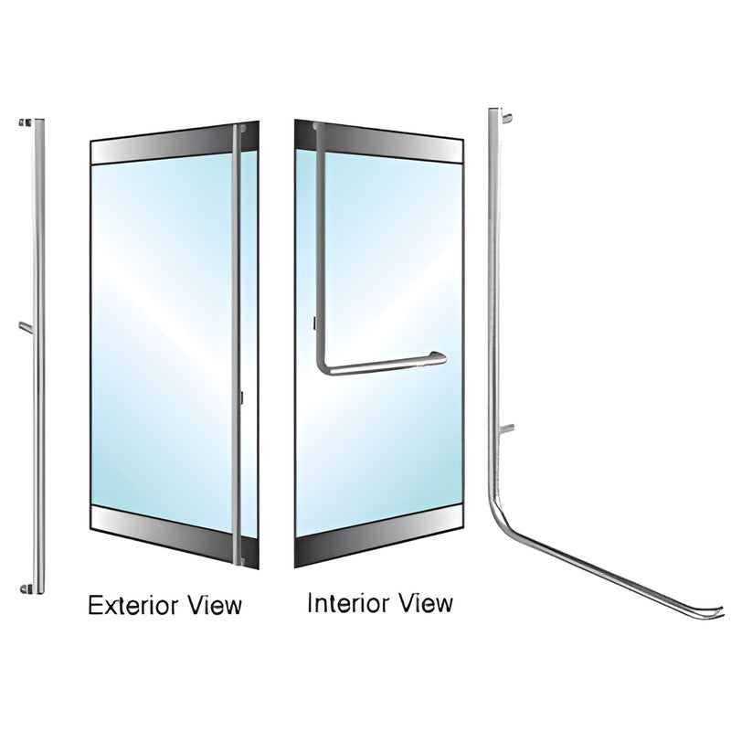 Polished stainless 1-1/4" rail-mount dummy handle for 3/4" tempered glass doors, left-hand reverse (SKU 3H100F4RPS)