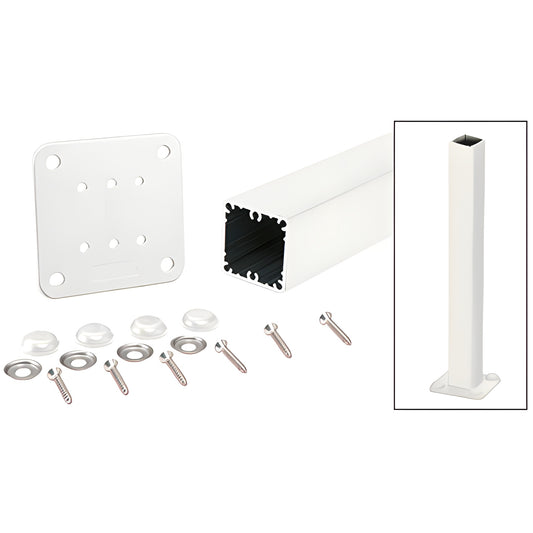 36" sky-white aluminum 2-3/8" square surface-mount post kit with base plate, screws, washers and bolt-cover buttons - SKU P36