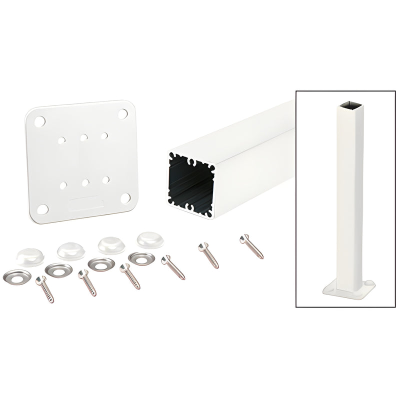 P42KW 42 in sky-white aluminum square surface-mount post kit with base plate, gasket, screws, washers and bolt cover buttons