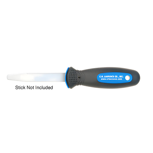 CRL216H gray and blue non-slip stick tool handle, textured grip and hanging hole, shown on white background (stick not includ