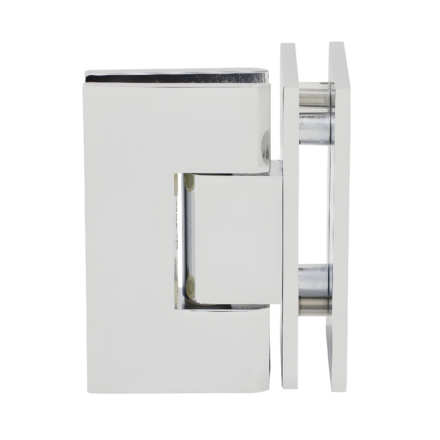 Polished chrome square glass-to-glass shower hinge (GEN092CH), brass, self-centering 90 pivot for 8-12mm glass.