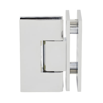 Polished chrome square glass-to-glass shower hinge (GEN092CH), brass, self-centering 90 pivot for 8-12mm glass.