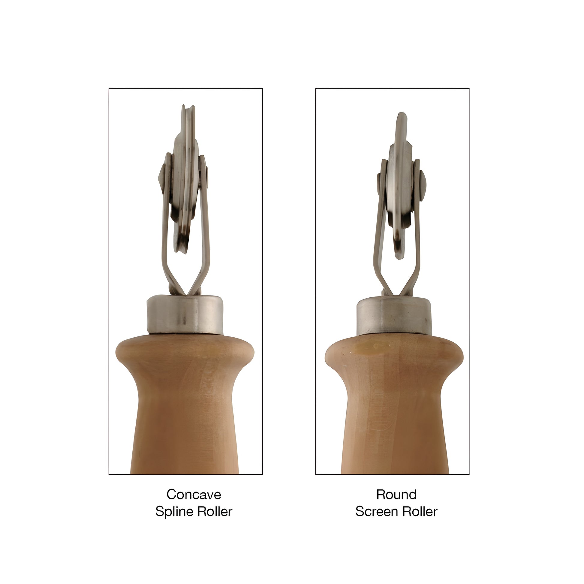 PL7508: screen/spline roller with contoured wooden handle and dual steel ball-bearing wheels.