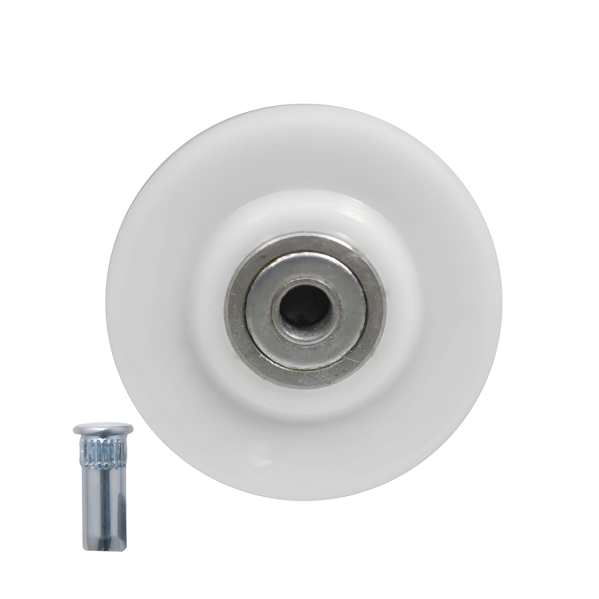 White 2 in concave nylon roller wheel with metal ball bearing, replacement for screen rollers - SKU REPK6N