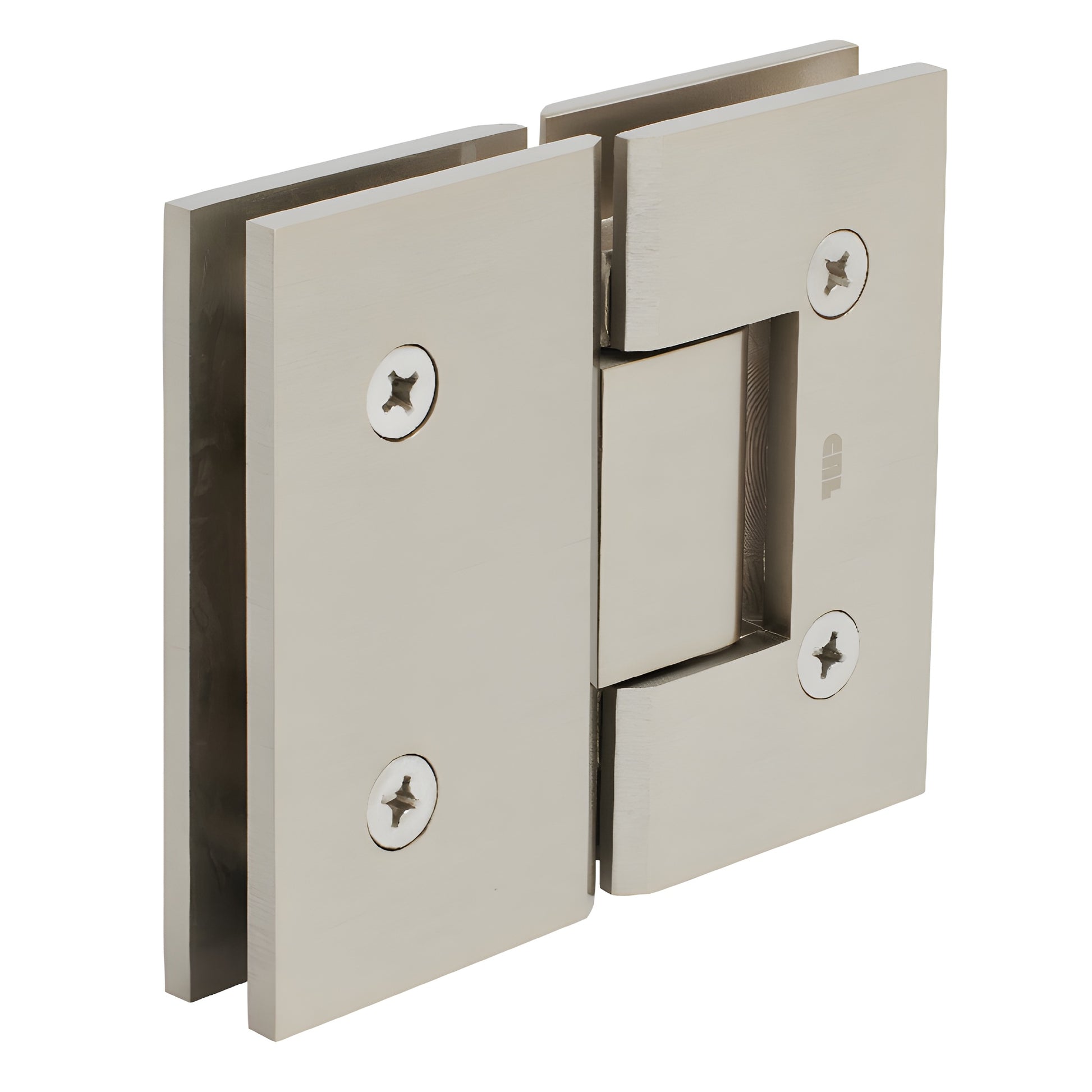 V1E780BN brushed nickel Vienna positive-close glass-to-glass shower hinge, square brass.
