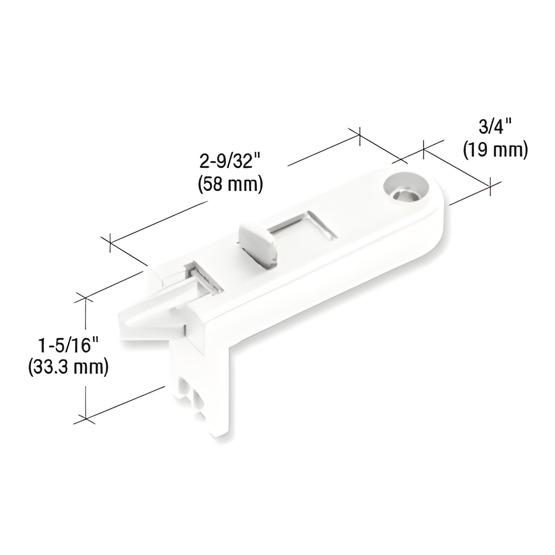 White plastic spring-loaded tilt window latch for Keller windows, 3/4" x 2-9/32" (SKU F2788), left and right pair.