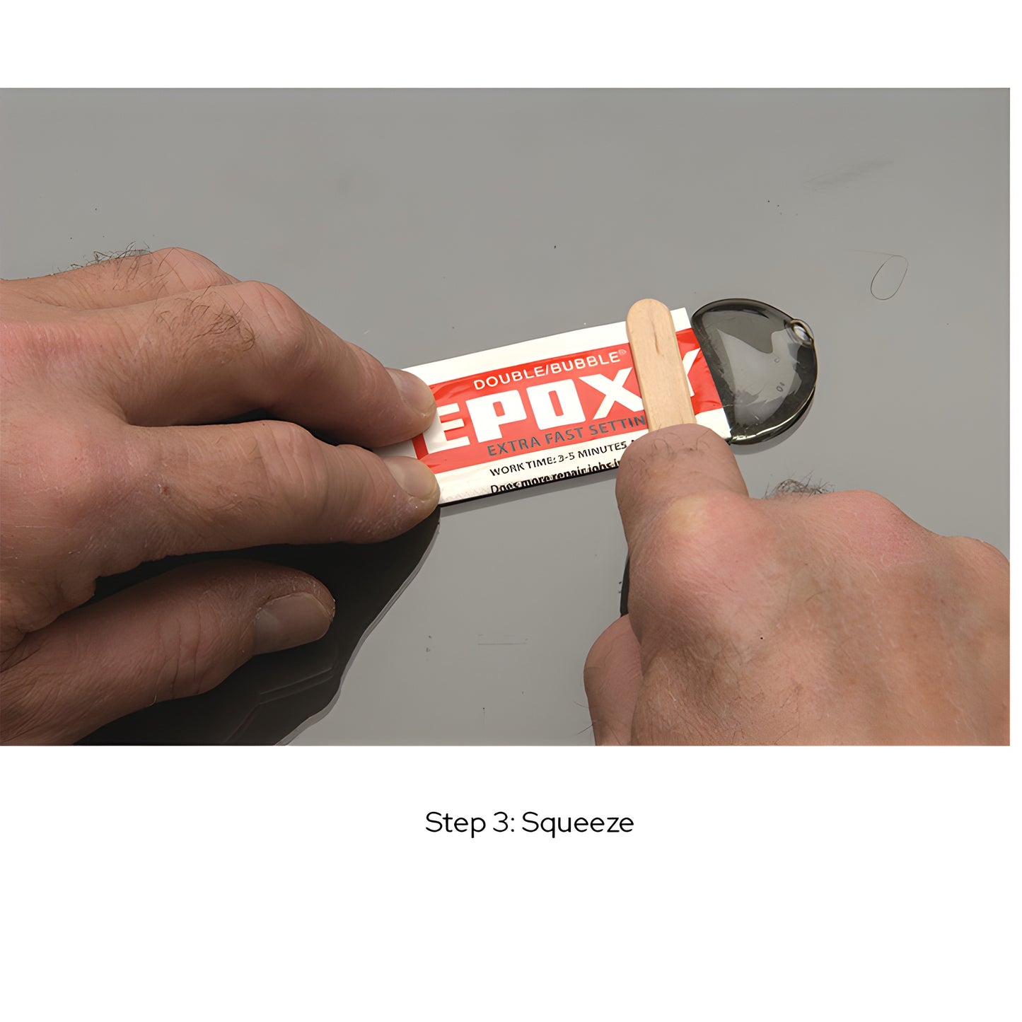 Double/Bubble extra-fast epoxy pouch and wooden stir stick, clear formula - SKU DB04001