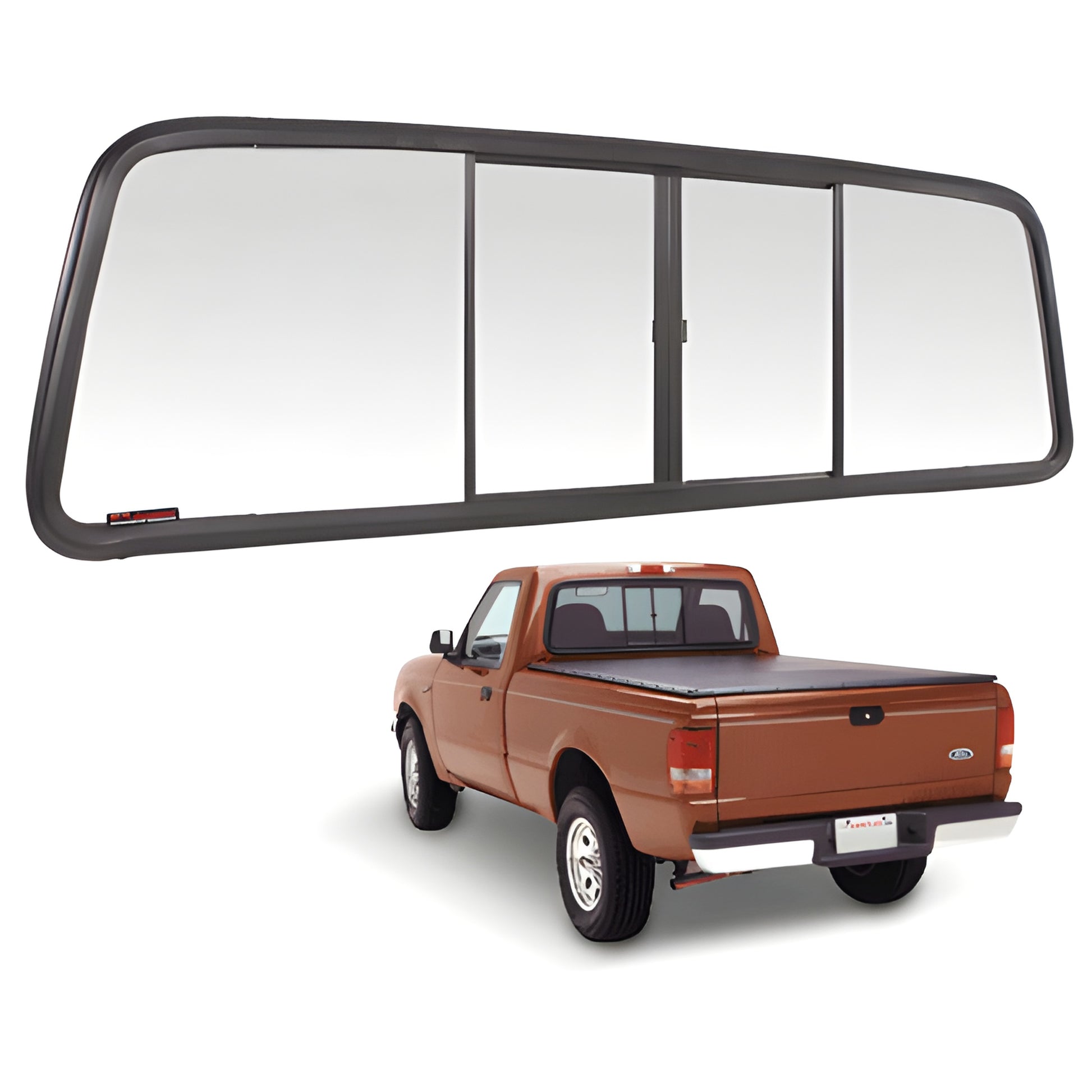 CRL OEM truck slider SKU 7130ET - black gasket, light green three-panel sliding glass, fits 1973-1996 Ford/Mazda trucks.