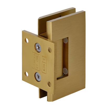 Satin brass Geneva shower door hinge, short back plate, self-centering, for 8-12mm tempered glass (GEN074SB)