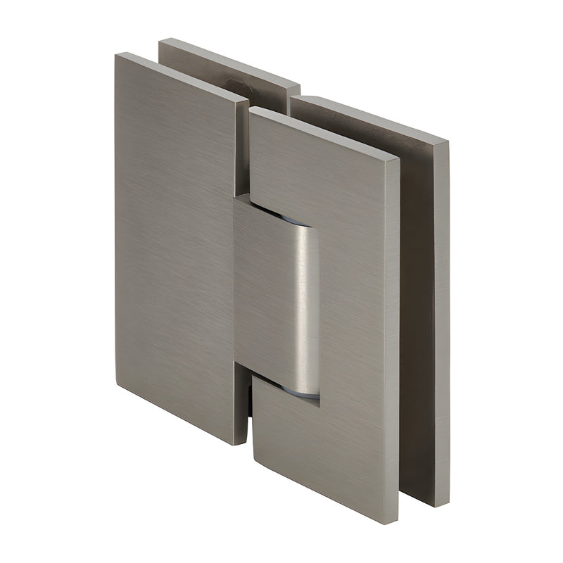 Brushed nickel adjustable glass-to-glass shower hinge GEN380BN, square-edge brass, for 8-12mm tempered glass