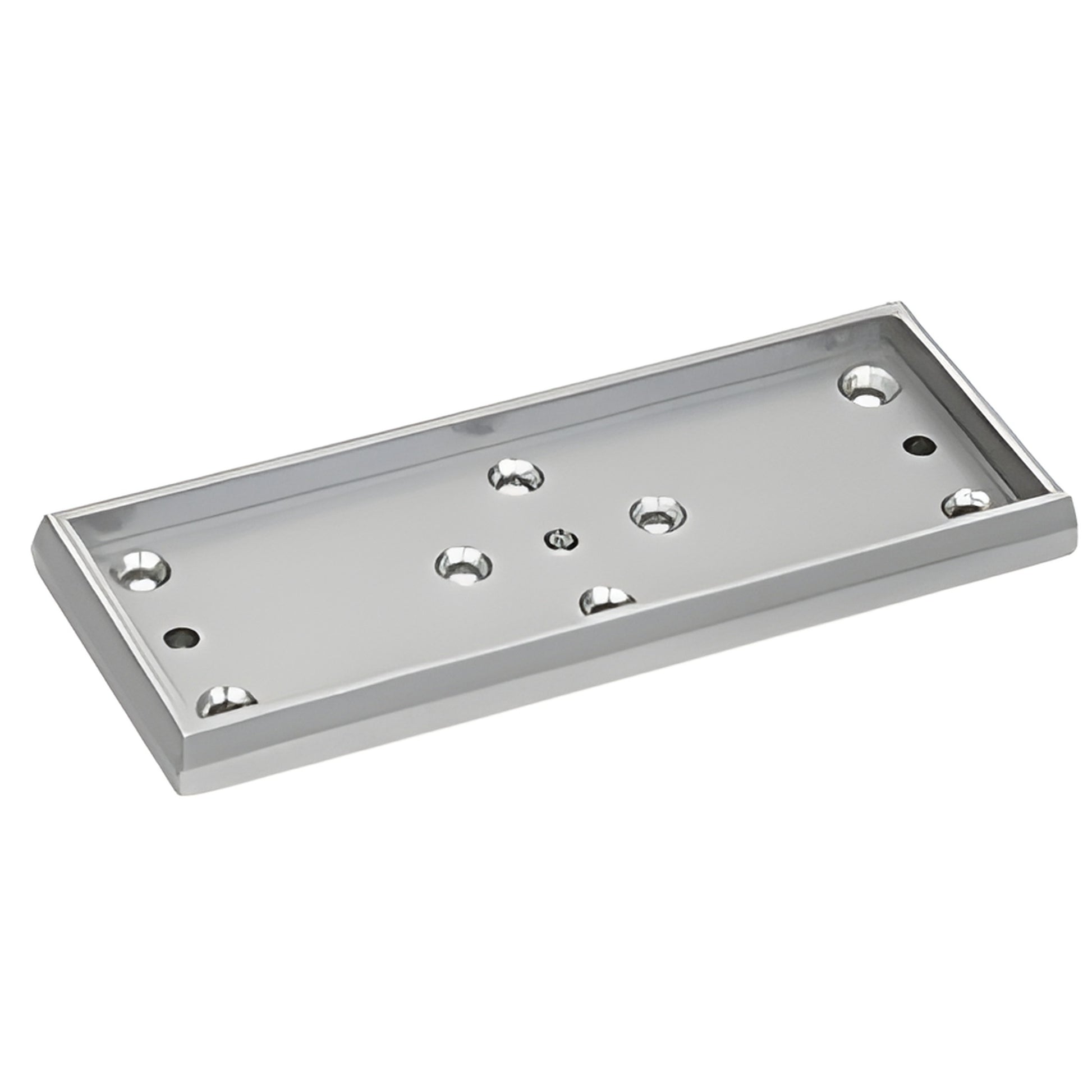 Chrome CRL surface-mount armature housing MLBR16, rectangular 3 x 7-3/4 in, with countersunk screw holes.