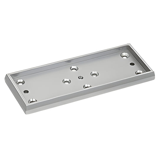 Chrome CRL surface-mount armature housing MLBR16, rectangular 3 x 7-3/4 in, with countersunk screw holes.