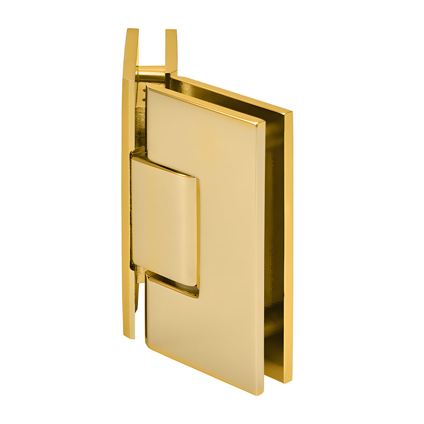 V1E045BR polished brass square glass-to-glass shower hinge, 135 swing, fits 10-12mm tempered glass
