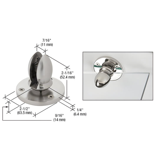 VPC38BS brushed 316 stainless steel panel clamp for 3/8" (10mm) glass - round base, pivoting top, mounting screws included.