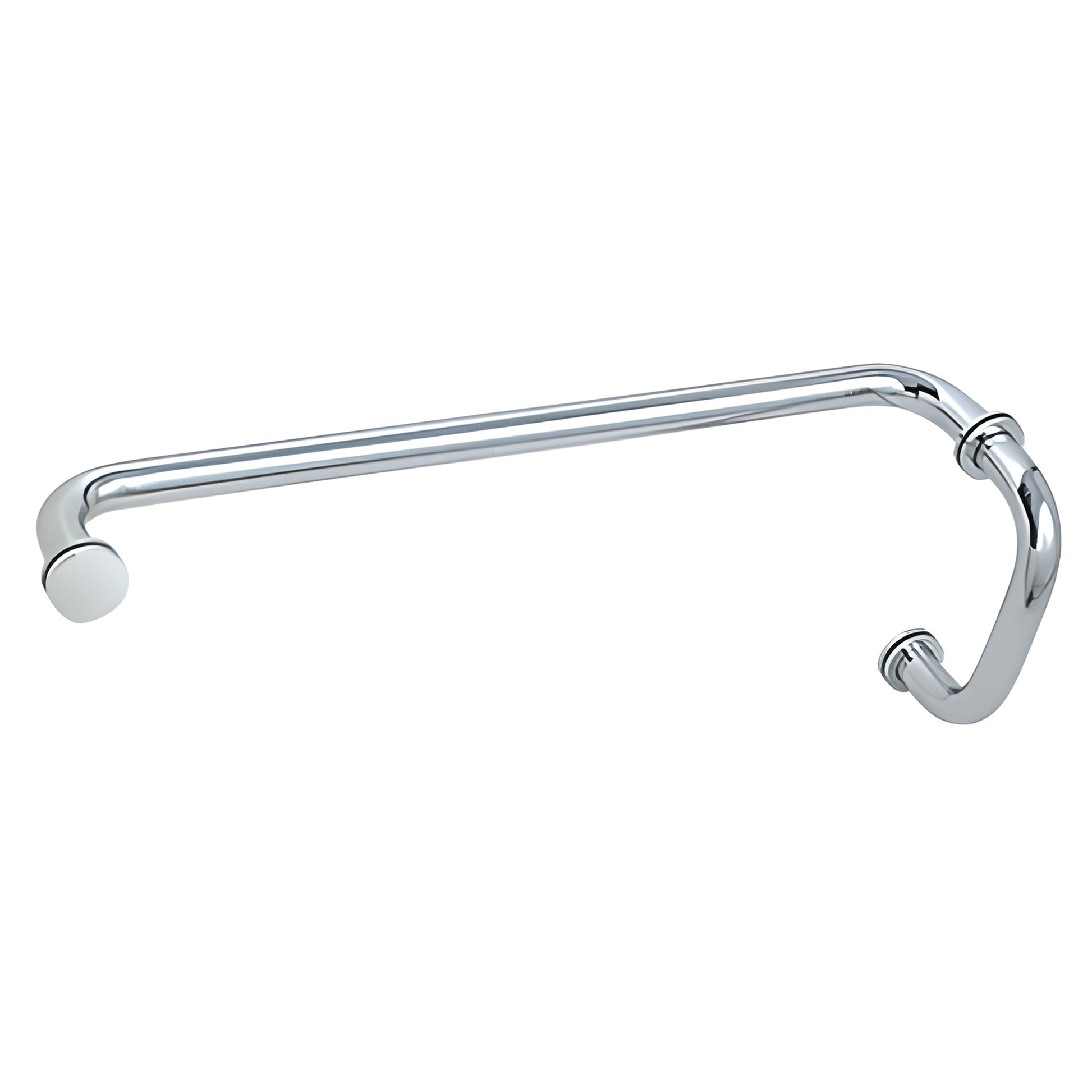 Polished chrome brass pull handle and 18" towel bar combo for glass showers, SKU BM6X18CH.