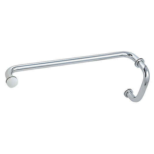 Polished chrome brass pull handle and 18" towel bar combo for glass showers, SKU BM6X18CH.