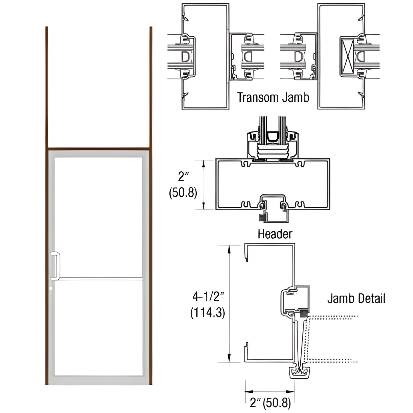Complete aluminum transom frame (SKU 0B81522L36), black bronze anodized, for 36x84 butt-hinge door with threshold.