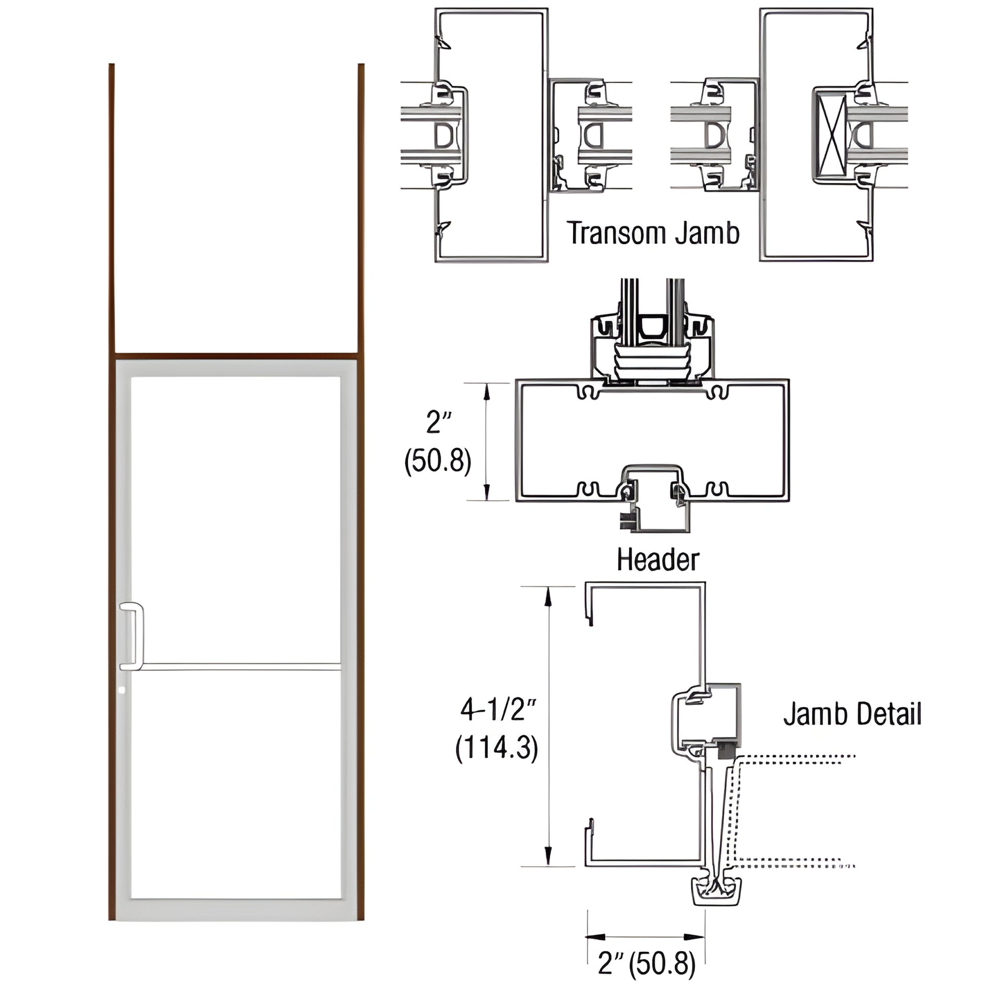 Complete aluminum transom frame (SKU 0B81522L36), black bronze anodized, for 36x84 butt-hinge door with threshold.