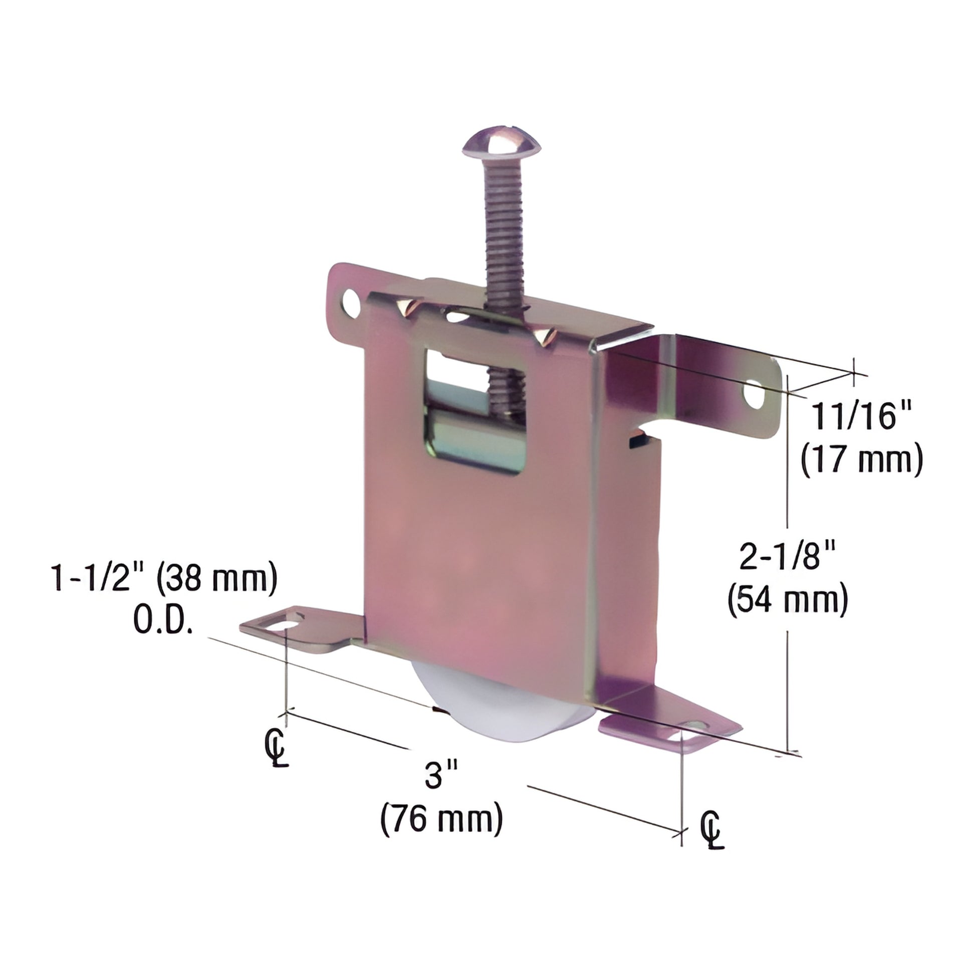 CRL SKU N6861 adjustable steel housing with 1.5" concave nylon ball-bearing roller for wood framed sliding mirror doors.