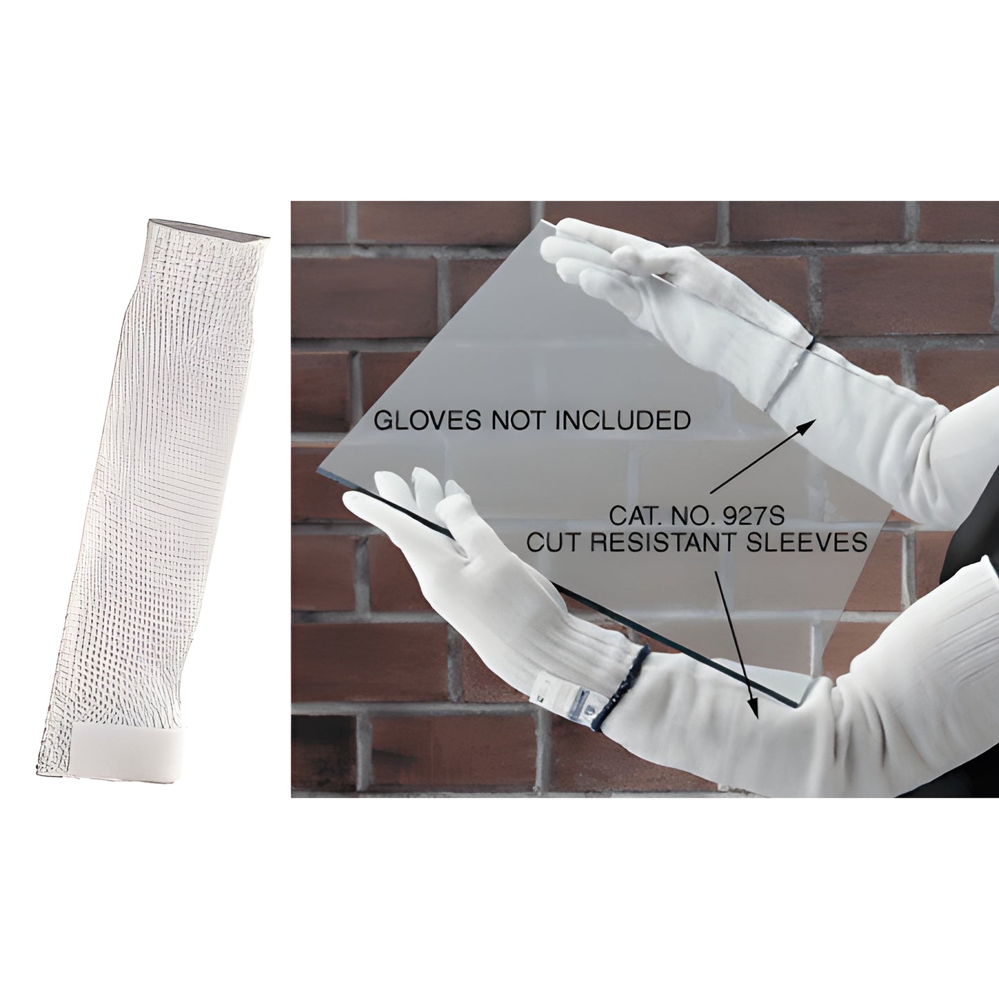 CRL SKU 927S white 21in HPPE cut-resistant arm sleeves, pair, shown on arms holding glass; gloves not included.