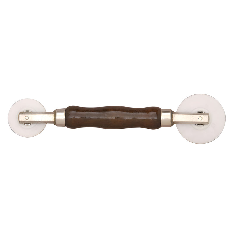 Wood handle double-wheel nylon spline roller (round + concave wheels), steel bearings - SKU S5NK7N