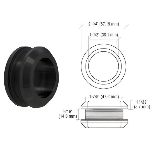 Matte black recessed thru-glass pull handle (FP214MBL), stainless, 2-1/4" dia, fits 3/8-1/2" glass, 1-7/8" hole.
