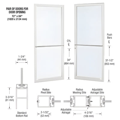 CRL-U.S. Aluminum White KYNAR® Paint Custom Pair Series 250 Narrow Stile Center Pivot Entrance Doors for Overhead Concealed Door Closers