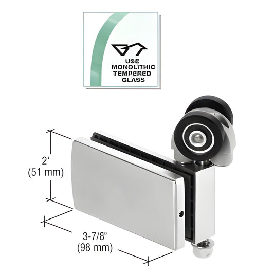 B1R12 brushed stainless steel top single roller patch for 3/8-1/2" tempered glass, dual-wheel roller.