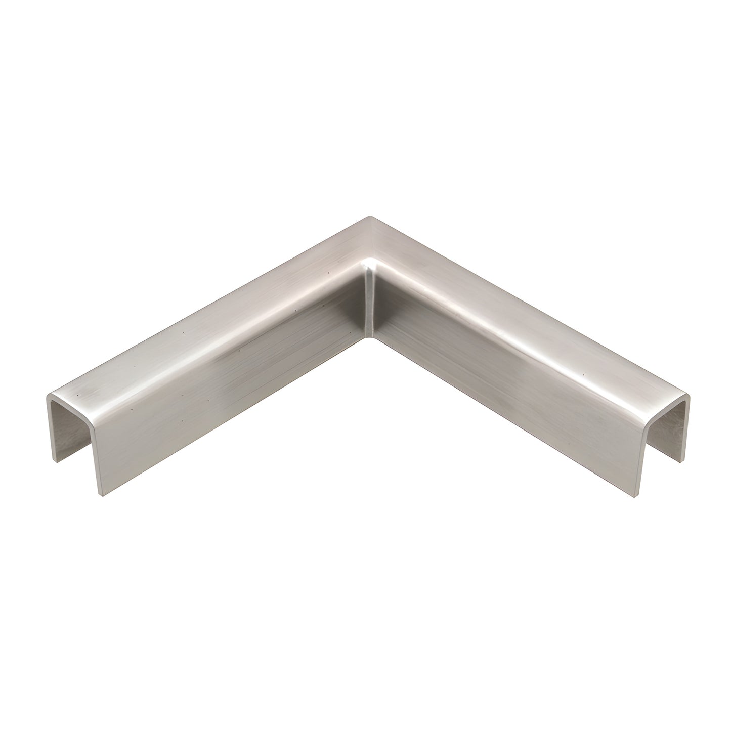 Brushed stainless 90 slip-fit cap rail corner for 1/2" or 5/8" glass, 316 stainless (SKU GRL10HBS)